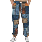 Men's Sweatpants Blue and Brown Denim Patchwork