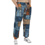 Men's Sweatpants Blue and Brown Denim Patchwork