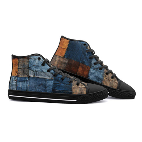 High-Top Canvas Shoes Blue and Brown Denim Patchwork