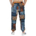 Men's Sweatpants Blue and Brown Denim Patchwork