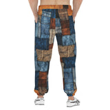 Men's Sweatpants Blue and Brown Denim Patchwork