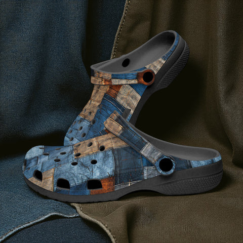 Classic Clogs Blue and Brown Denim Patchwork