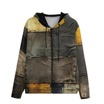 Men's Zip Up Hoodie Old Fabric Patchwork Art