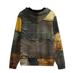 Men's Zip Up Hoodie Old Fabric Patchwork Art