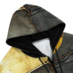 Men's Zip Up Hoodie Old Fabric Patchwork Art