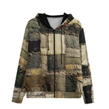 Men's Zip Up Hoodie Old Burlap Patchwork