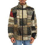 Down-Padded Puffer Jacket Old Burlap Patchwork Print