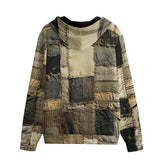 Men's Zip Up Hoodie Old Burlap Patchwork