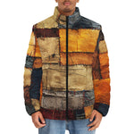 Down-Padded Puffer Jacket Abstract Cloth Patchwork Print