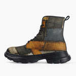 Casual Leather Chunky Boots Surrealistic Colorful Patchwork Print