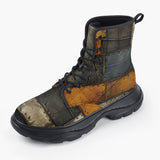 Casual Leather Chunky Boots Surrealistic Colorful Patchwork Print