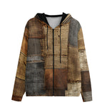 Men's Zip Up Hoodie Old Jeans Patchwork