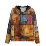 Men's Zip Up Hoodie Tattered Fabric Patchwork