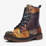 Leather Boots Tattered Fabric Patchwork