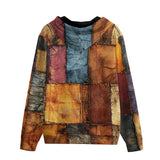 Men's Zip Up Hoodie Tattered Fabric Patchwork