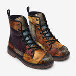 Leather Boots Tattered Fabric Patchwork