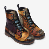 Leather Boots Tattered Fabric Patchwork