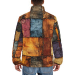 Down-Padded Puffer Jacket Tattered Fabric Patchwork Print