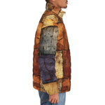 Down-Padded Puffer Jacket Tattered Fabric Patchwork Print