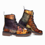 Leather Boots Tattered Fabric Patchwork