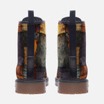 Leather Boots Tattered Fabric Patchwork