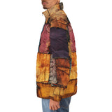 Down-Padded Puffer Jacket Tattered Fabric Patchwork Print