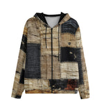 Men's Zip Up Hoodie Vintage Rustic Cloth Patchwork