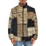 Down-Padded Puffer Jacket Vintage Rustic Cloth Patchwork Print