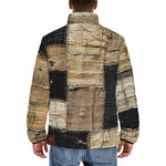 Down-Padded Puffer Jacket Vintage Rustic Cloth Patchwork Print