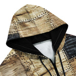 Men's Zip Up Hoodie Vintage Rustic Cloth Patchwork