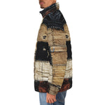 Down-Padded Puffer Jacket Vintage Rustic Cloth Patchwork Print