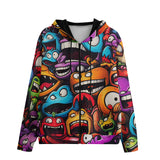 Men's Zip Up Hoodie Grotesques Monster Faces Collage