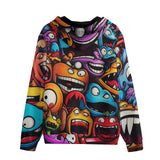 Men's Zip Up Hoodie Grotesques Monster Faces Collage