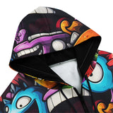 Men's Zip Up Hoodie Grotesques Monster Faces Collage