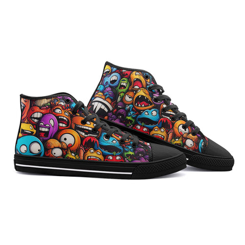 High-Top Canvas Shoes Grotesques Monster Faces Collage