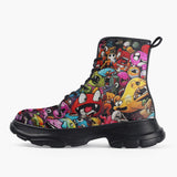 Casual Leather Chunky Boots Colorful Monsters Graffiti