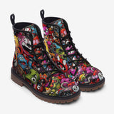 Leather Boots Colorful Monsters Graffiti