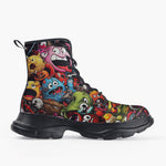 Casual Leather Chunky Boots Colorful Monsters Graffiti