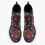 Casual Leather Chunky Boots Colorful Monsters Graffiti