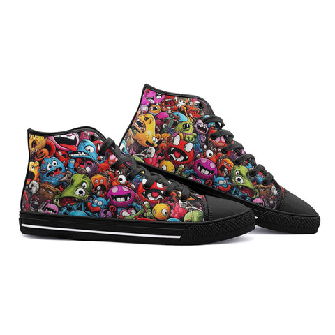 High-Top Canvas Shoes Colorful Monsters Graffiti