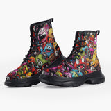 Casual Leather Chunky Boots Colorful Monsters Graffiti