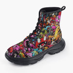 Casual Leather Chunky Boots Colorful Monsters Graffiti