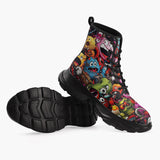 Casual Leather Chunky Boots Colorful Monsters Graffiti