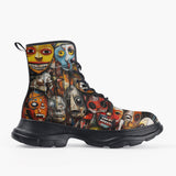 Casual Leather Chunky Boots Expressive Masks Totems