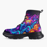 Casual Leather Chunky Boots Neon Graffiti Street Art