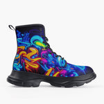 Casual Leather Chunky Boots Neon Graffiti Street Art