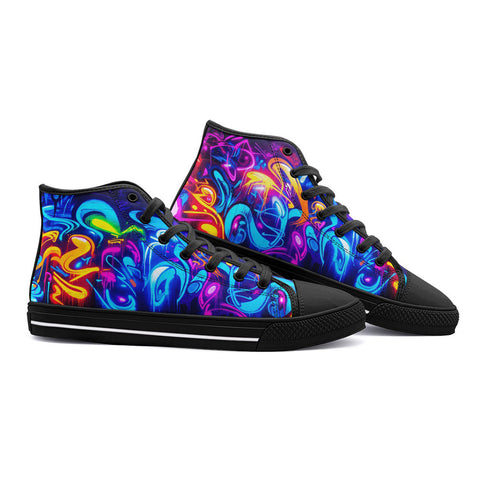 High-Top Canvas Shoes Neon Graffiti Street Art