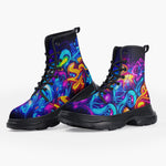 Casual Leather Chunky Boots Neon Graffiti Street Art