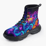 Casual Leather Chunky Boots Neon Graffiti Street Art