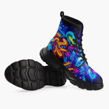 Casual Leather Chunky Boots Neon Graffiti Street Art